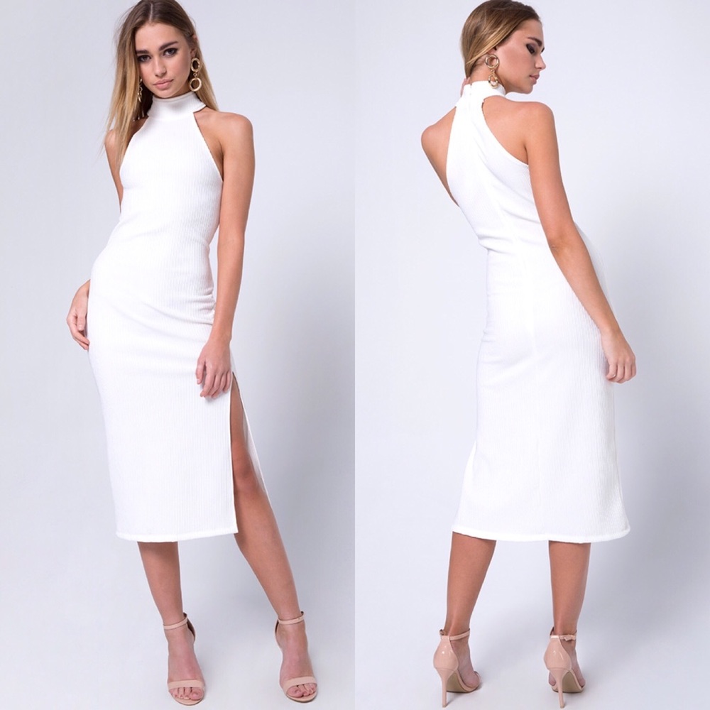 Motel Bodycon Midi Dress in Rib Ivory, small, NWT